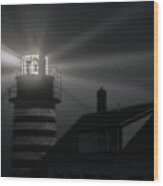 Fog And Moonlight At West Quoddy Head Lighthouse Wood Print