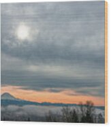 Fog And Mt. Rainier Wood Print
