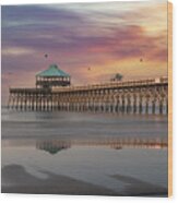 Folly Beach Pier At Sunset - Charleston South Carolina Wood Print