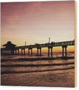Fort Myers Beach Pier At Sunset Wood Print