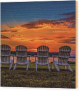 Four Chairs At Sunset In Door County Wood Print