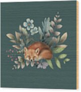 Fox With Flowers Wood Print