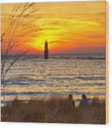 Frankfort Beach Lighthouse Sunset -2632 Wood Print