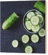 Fresh Cucumber For Health On Black Ground Wood Print