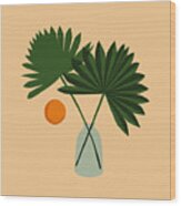 Fresh Cut Fan Palms, Palm Frond In Vase, Minimalist Modern Abstract Art Art, Home Decor Wood Print