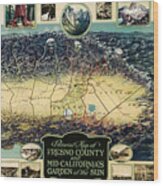 Fresno California Vintage Pictorial Map Birds Eye View 1923 Wood Print