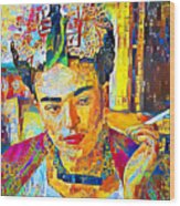 Frida Kahlo In Contemporary Vibrant Happy Color Motif 20200427 Wood Print