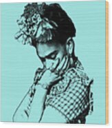Frida Kahlo Portrait In Black And Blue Wood Print