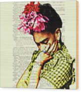 Frida Kahlo Portrait In Bright Colors Art Wood Print