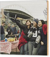 Friends Taking Self Photograph At Tailgate Party Wood Print