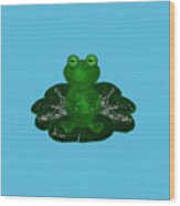 Frog Surfs On Water Lily Leaf Wood Print