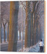 Full Length Of A Woman Running On Footpath In City Wood Print