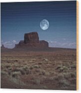 Full Moon Over Monument Valley Wood Print