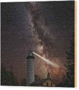 Galactic Beacon - Cana Island Lighthouse Beaming Towards Core Of The Milky Way Wood Print