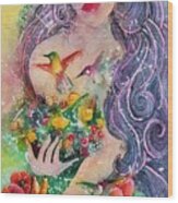 Garden Goddess Of The Hummingbird Wood Print