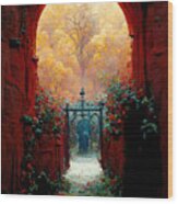 Gate To Secret Forest Wood Print
