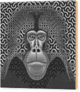 Gelada Monkey Animal Abstract 3b - Black And White Wood Print