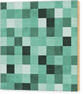 Retro Geometric Mosaic Pattern - Teal, Turquoise, Cobalt Wood Print