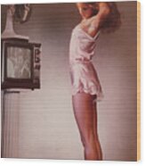 Girl And A Tv 1980 Wood Print