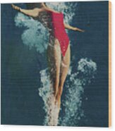 Girl Diving Into Water Vi Wood Print