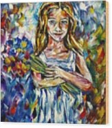 Girl With Flowers Wood Print