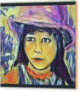 Girl With Purple Hat Wood Print