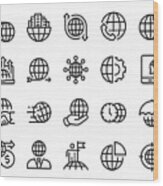 Global Business - Line Icons Wood Print