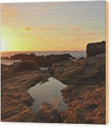 Glowing Sunset Over The Tide Pools Wood Print