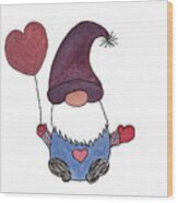 Gnome With Purple Hat Wood Print