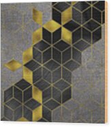 Gold With The Flow Geometric Modern Marble Wood Print