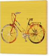Golden Bicycle Silhouette Wood Print