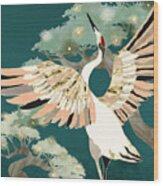Golden Crane Wood Print