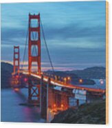 Golden Gate At Nightfall Wood Print