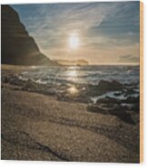 Golden Sunlight Reflection On Sand Beach Wood Print