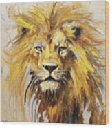 Golden Wild Lion Wood Print