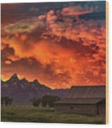 Grand Sunset In The Tetons Wood Print