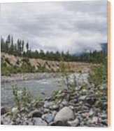 Gray Clouds Gray Rocks Skykomish River Wood Print