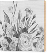 Gray Monochrome Floral Watercolor Bouquet Wood Print
