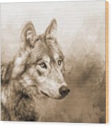 Gray Wolf Sepia Wood Print