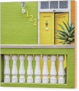 Green House Yellow Door Wood Print
