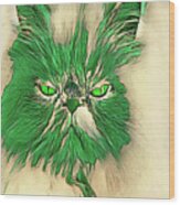 Green Persian Cat Painting Wood Print