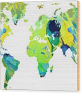 Green World Map 29 - Sharon Cummings Wood Print