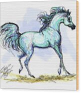Grey Arabian Stallion Watercolor By Stacey Mayer Wood Print