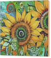 Groovy Sunflowers Wood Print
