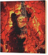 Guitar On Fire Wood Print