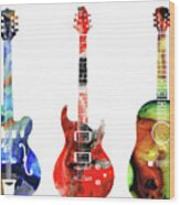 Guitar Threesome - Colorful Guitars By Sharon Cummings Wood Print