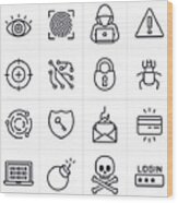 Hacking And Computer Crime Icons And Symbols Wood Print