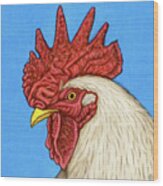 Handsome White Rooster Wood Print