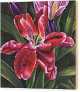 Happy Garden Tulips Wood Print