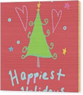Happy Holidays Tree Wood Print